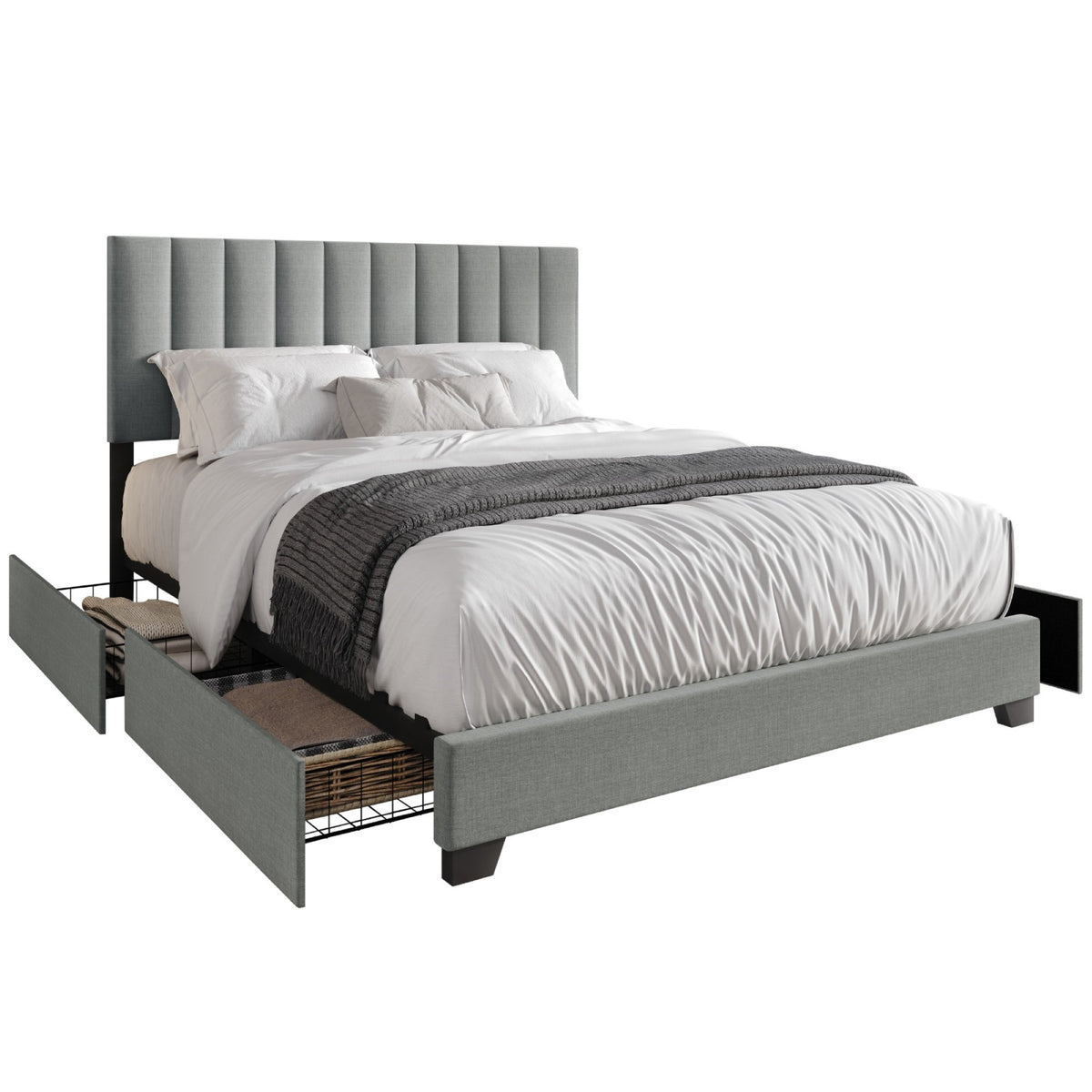 Home Design Olean Upholstered Storage Platform Bed Frame For Adult