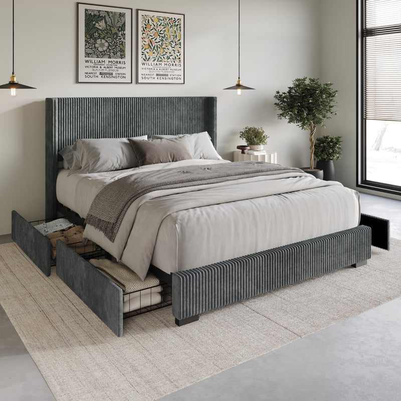 Home Design Rochester Upholstered Storage Platform Bed Frame