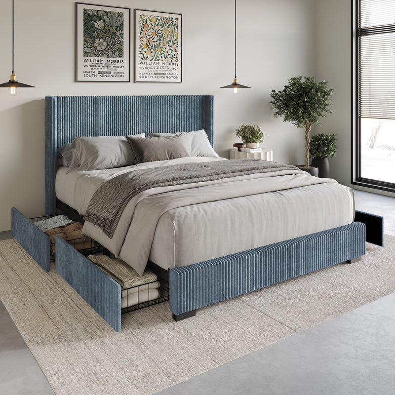 Home Design Rochester Upholstered Storage Platform Bed Frame