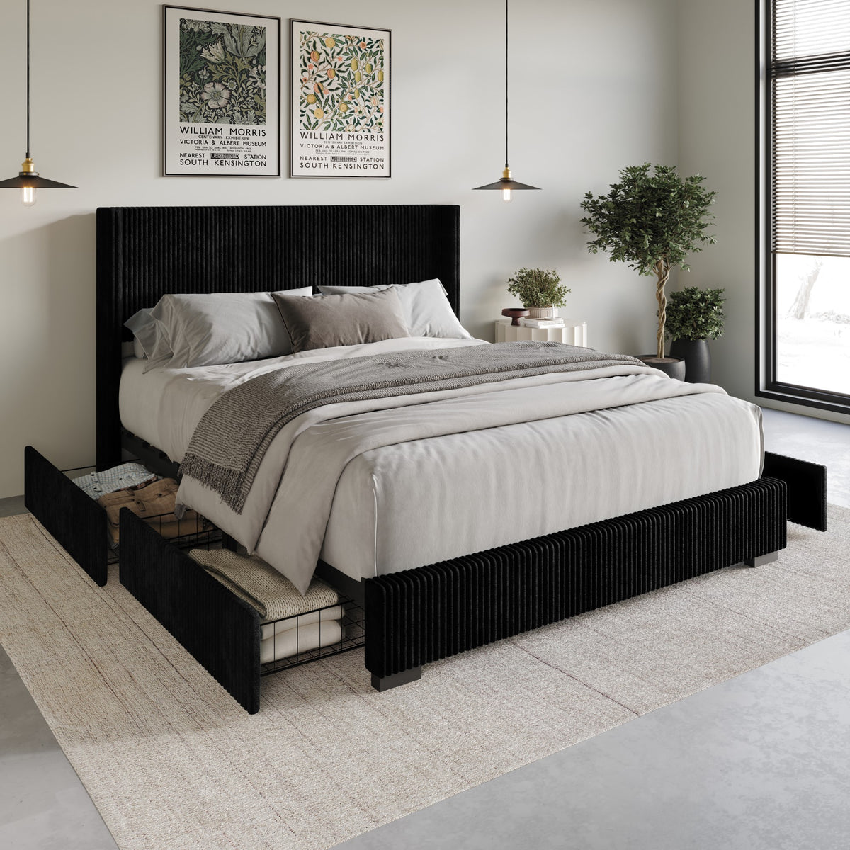 Home Design Rochester Upholstered Storage Platform Bed Frame