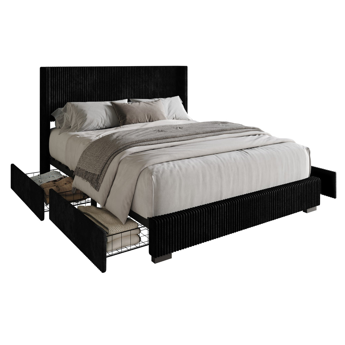 Home Design Rochester Upholstered Storage Platform Bed Frame