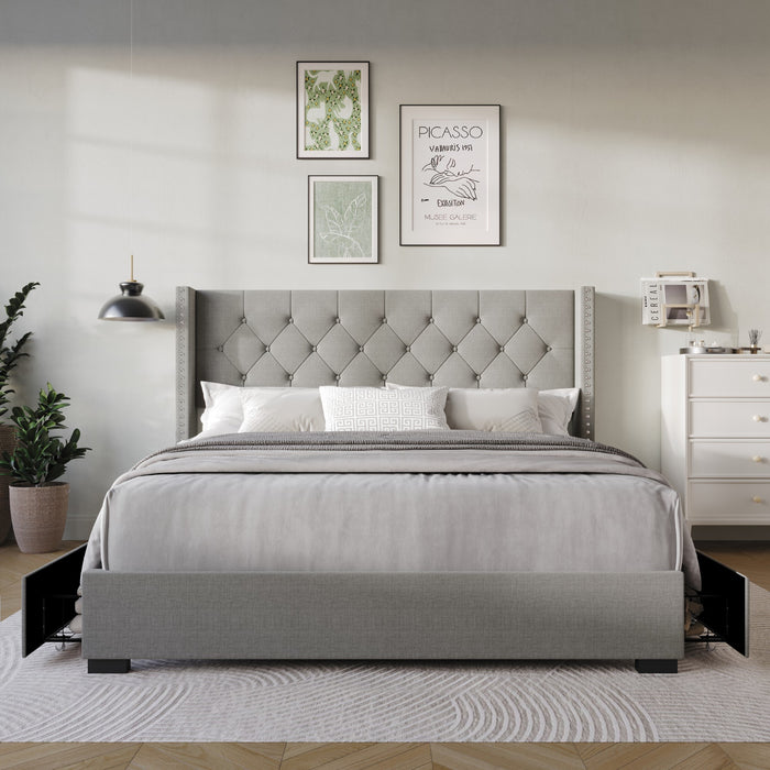 Home Design Greeley Tufted Upholstered Storage Platform Bed Frame