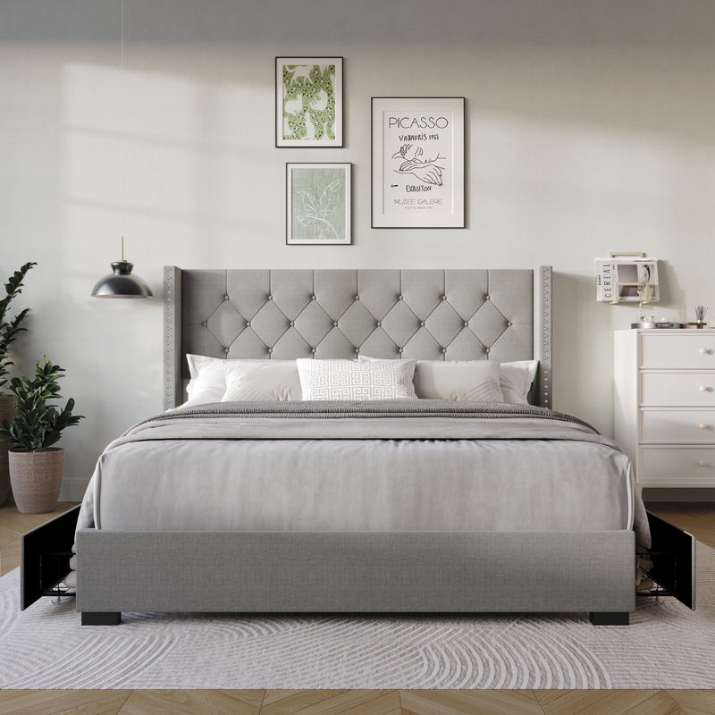 Home Design Greeley Tufted Upholstered Storage Platform Bed Frame