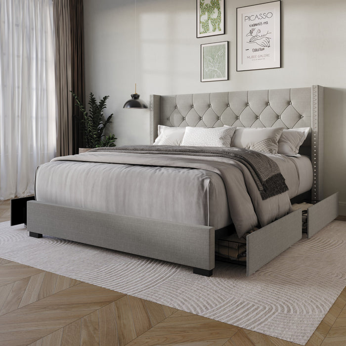 Home Design Greeley Tufted Upholstered Storage Platform Bed Frame