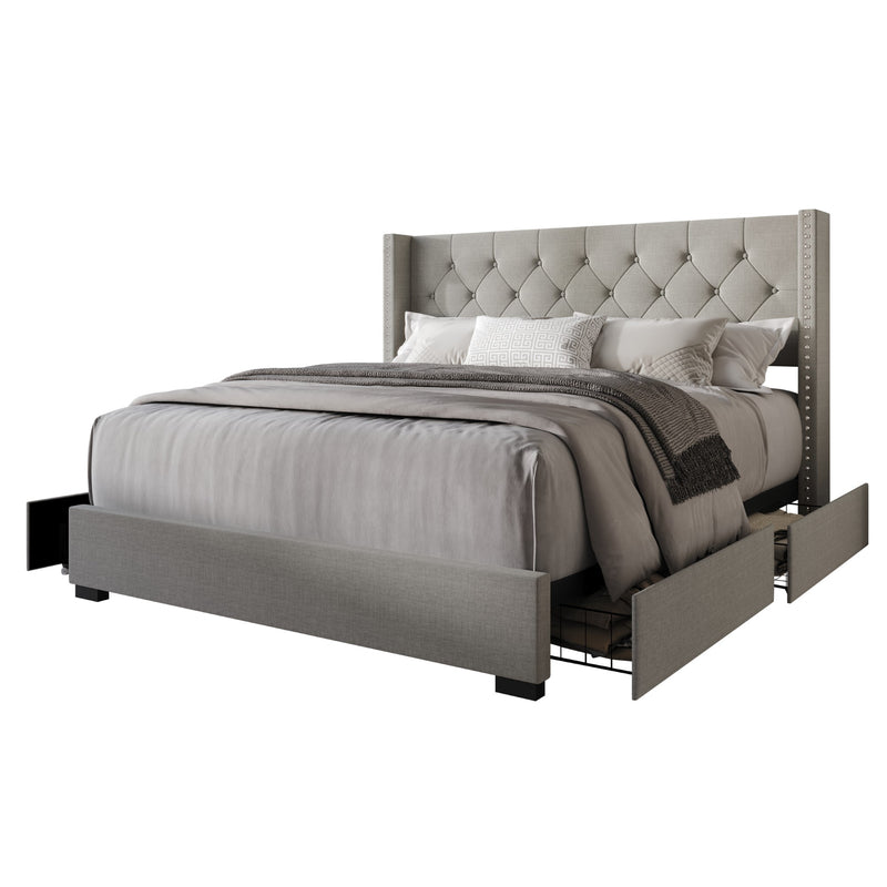 Home Design Greeley Tufted Upholstered Storage Platform Bed Frame