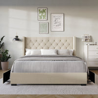 Home Design Greeley Tufted Upholstered Storage Platform Bed Frame