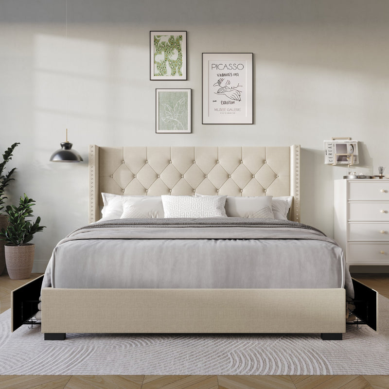 Home Design Greeley Tufted Upholstered Storage Platform Bed Frame