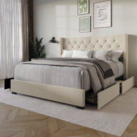 Home Design Greeley Tufted Upholstered Storage Platform Bed Frame