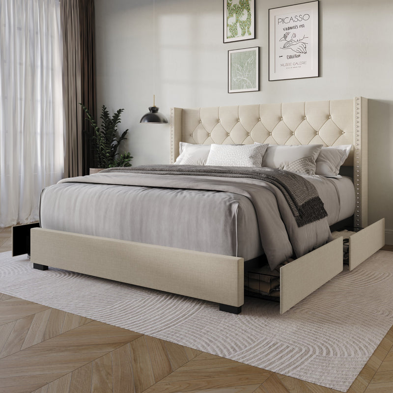 Home Design Greeley Tufted Upholstered Storage Platform Bed Frame