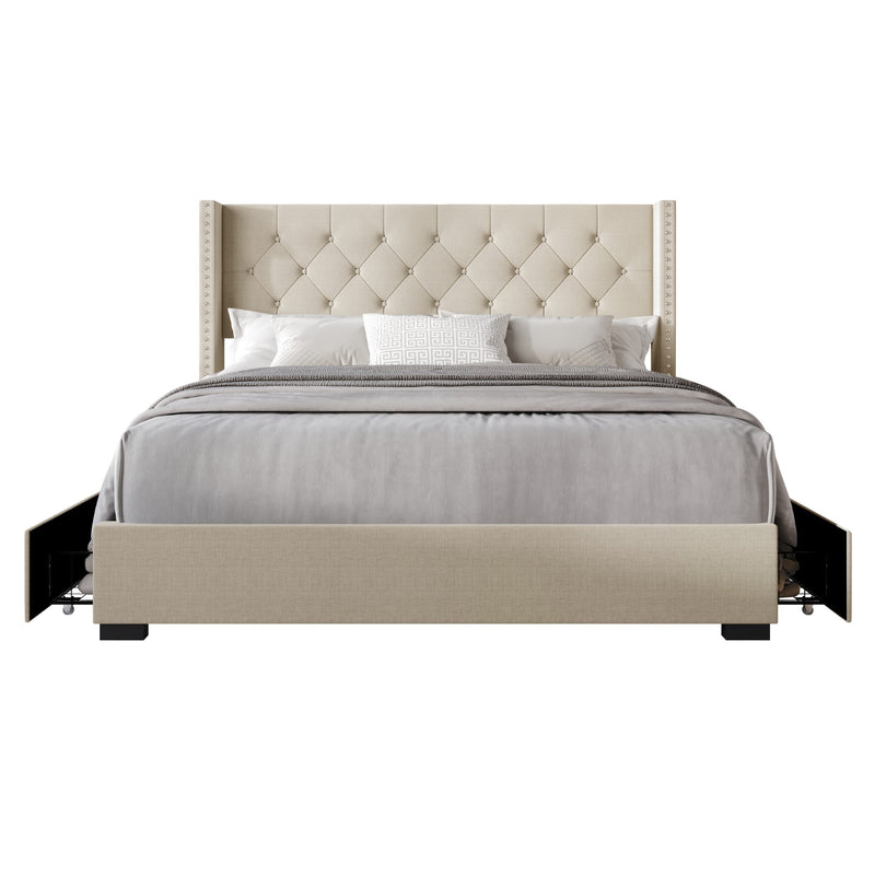 Home Design Greeley Tufted Upholstered Storage Platform Bed Frame