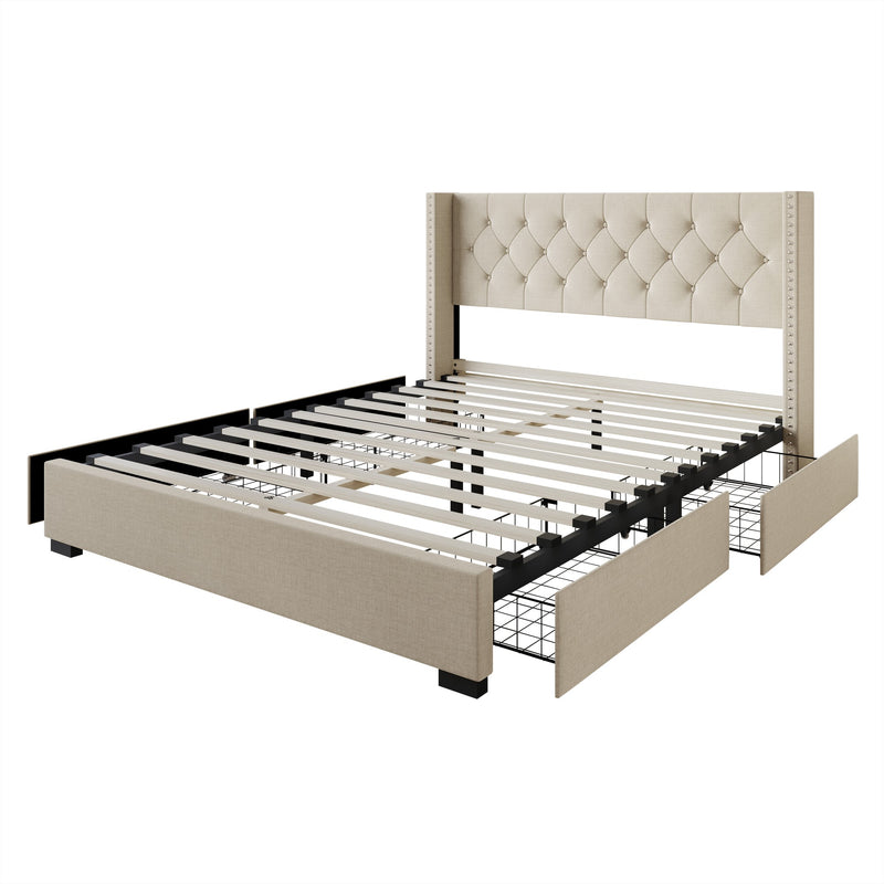 Home Design Greeley Tufted Upholstered Storage Platform Bed Frame
