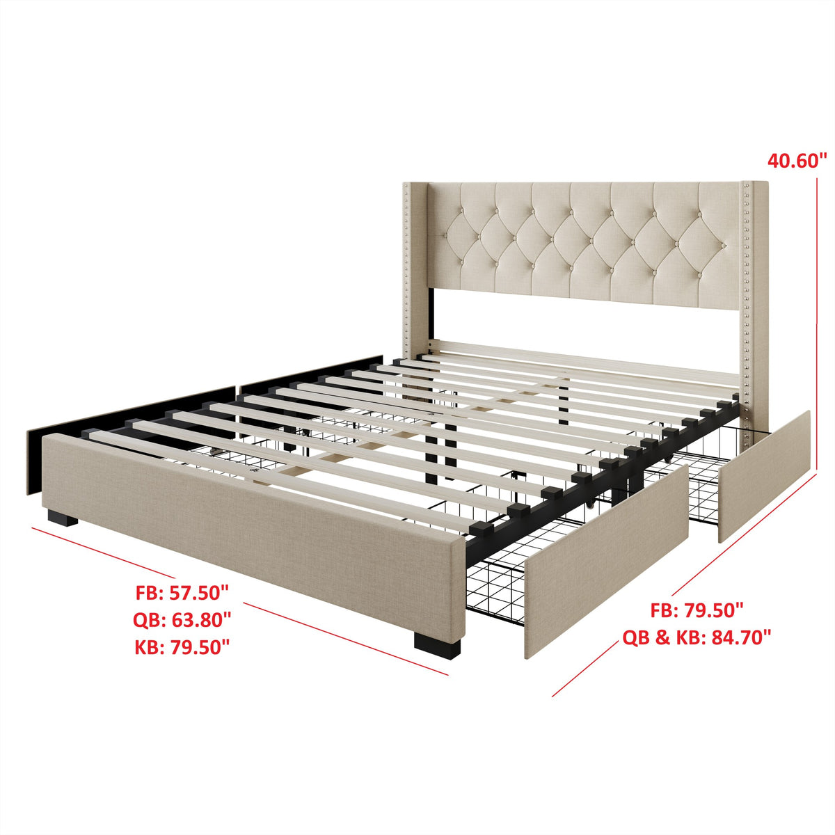Home Design Greeley Tufted Upholstered Storage Platform Bed Frame
