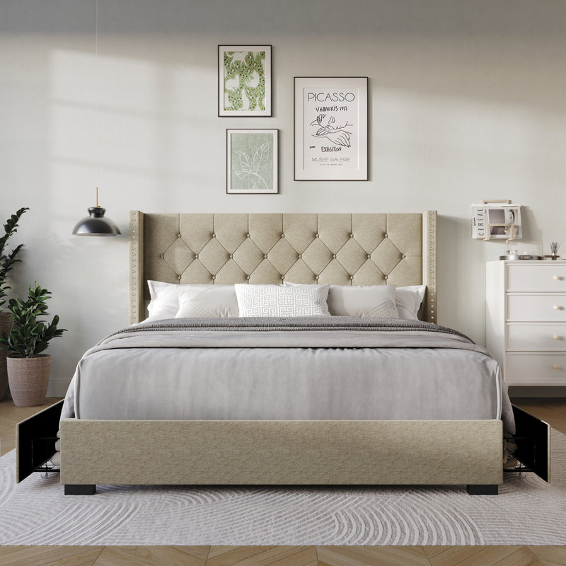 Home Design Greeley Tufted Upholstered Storage Platform Bed Frame
