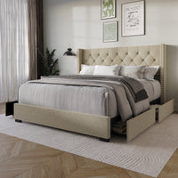 Home Design Greeley Tufted Upholstered Storage Platform Bed Frame
