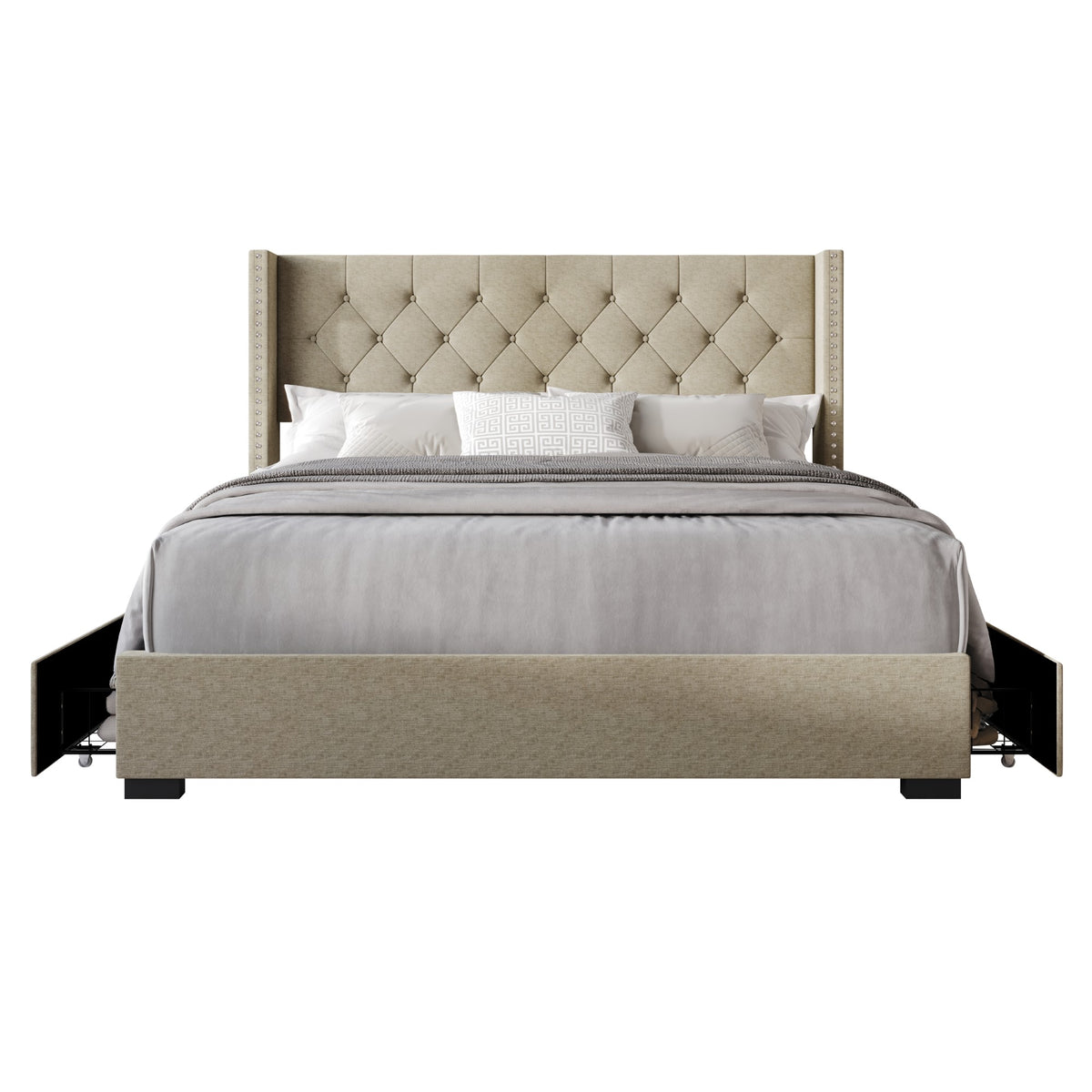 Home Design Greeley Tufted Upholstered Storage Platform Bed Frame