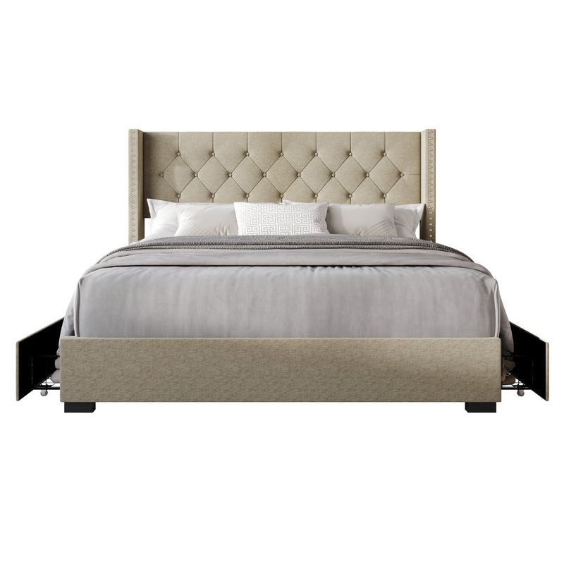 Home Design Greeley Tufted Upholstered Storage Platform Bed Frame