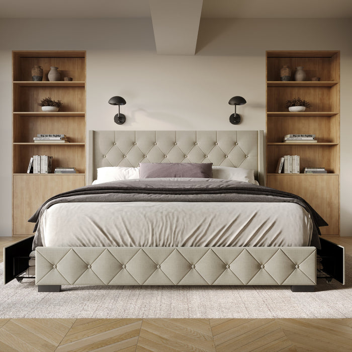 Home Design Olympia Tufted Upholstered Storage Platform Bed Frame For Adult