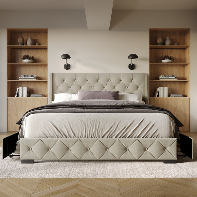 Home Design Olympia Tufted Upholstered Storage Platform Bed Frame For Adult