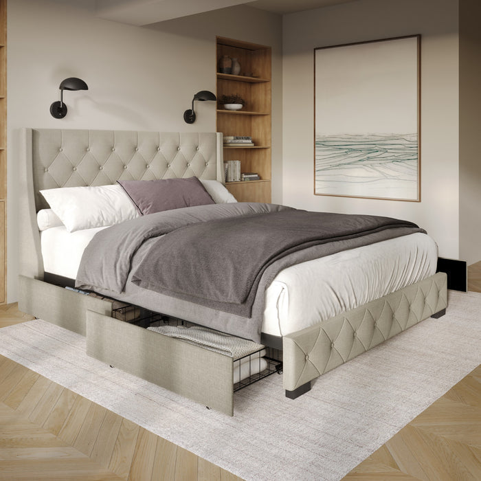 Home Design Olympia Tufted Upholstered Storage Platform Bed Frame For Adult