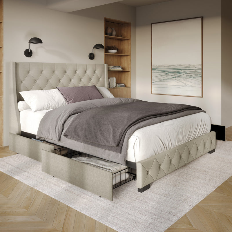 Home Design Olympia Tufted Upholstered Storage Platform Bed Frame For Adult