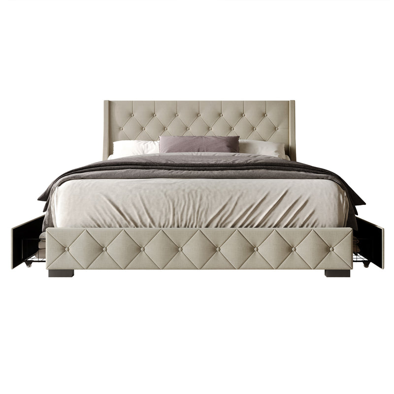 Home Design Olympia Tufted Upholstered Storage Platform Bed Frame For Adult