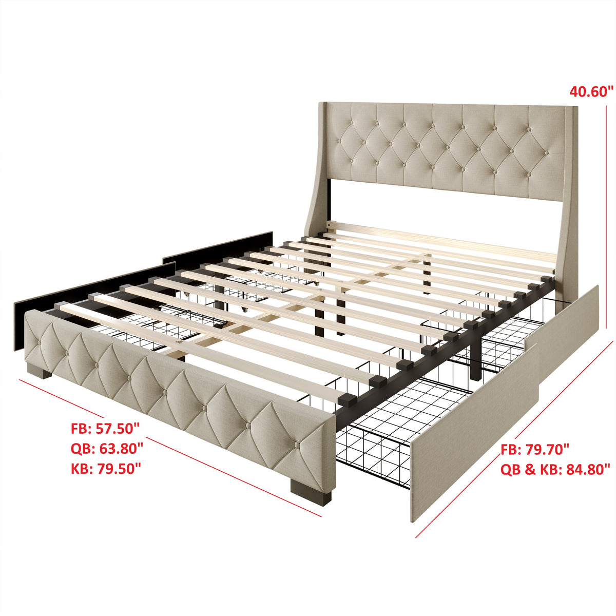 Home Design Olympia Tufted Upholstered Storage Platform Bed Frame For Adult