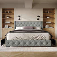 Home Design Olympia Tufted Upholstered Storage Platform Bed Frame For Adult