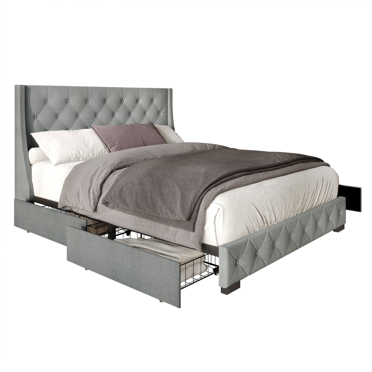 Home Design Olympia Tufted Upholstered Storage Platform Bed Frame For Adult