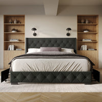 Home Design Olympia Tufted Upholstered Storage Platform Bed Frame For Adult