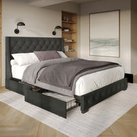 Home Design Olympia Tufted Upholstered Storage Platform Bed Frame For Adult