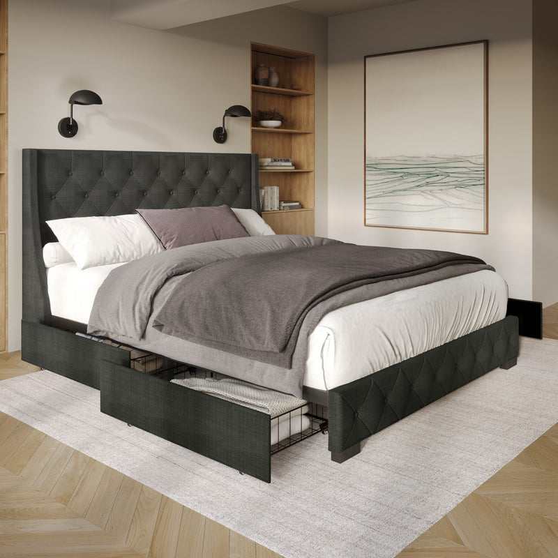 Home Design Olympia Tufted Upholstered Storage Platform Bed Frame For Adult