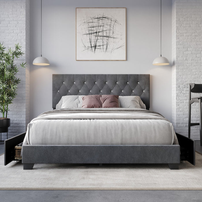 Home Design Sheffield Tufted Upholstered Storage Platform Bed Frame