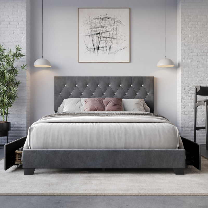 Home Design Sheffield Tufted Upholstered Storage Platform Bed Frame