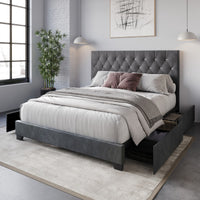 Home Design Sheffield Tufted Upholstered Storage Platform Bed Frame