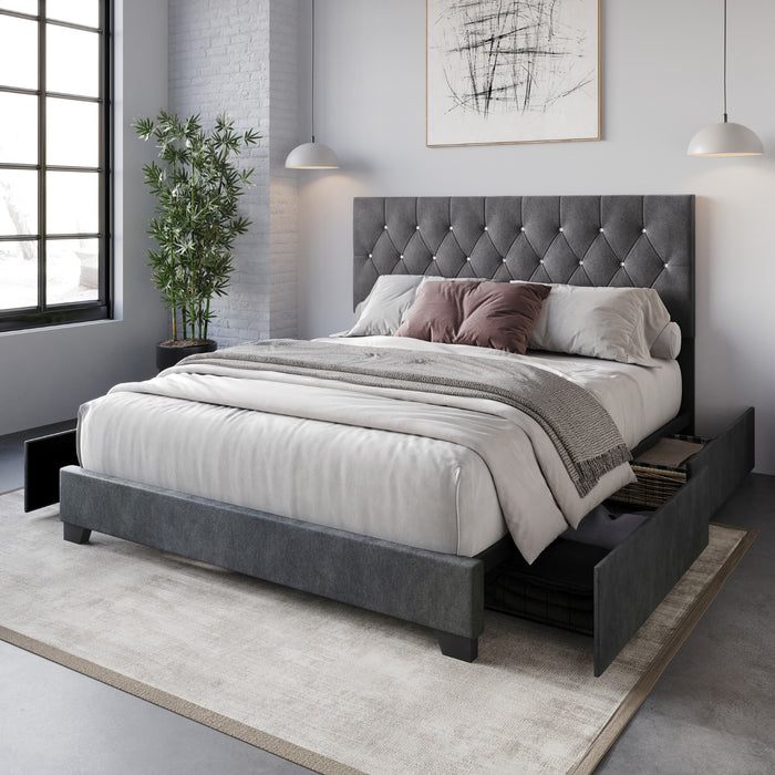 Home Design Sheffield Tufted Upholstered Storage Platform Bed Frame