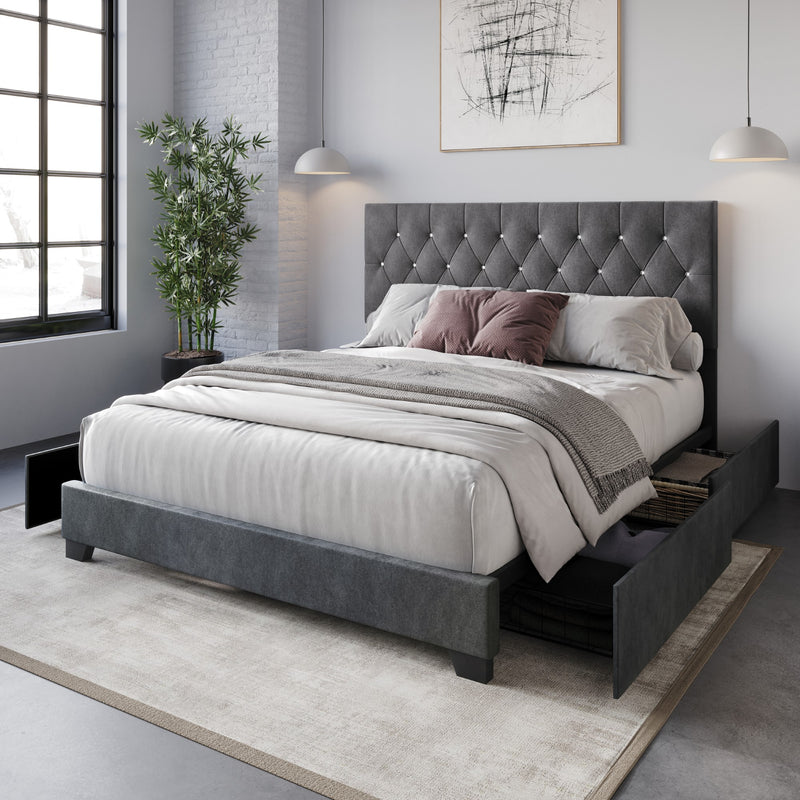 Home Design Sheffield Tufted Upholstered Storage Platform Bed Frame