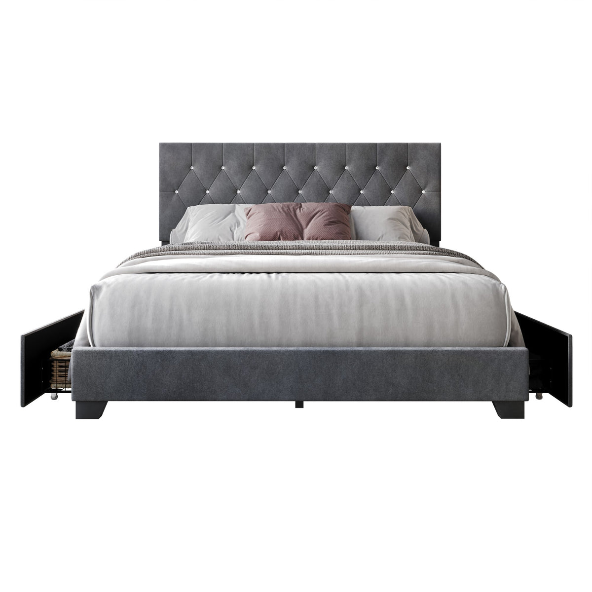 Home Design Sheffield Tufted Upholstered Storage Platform Bed Frame