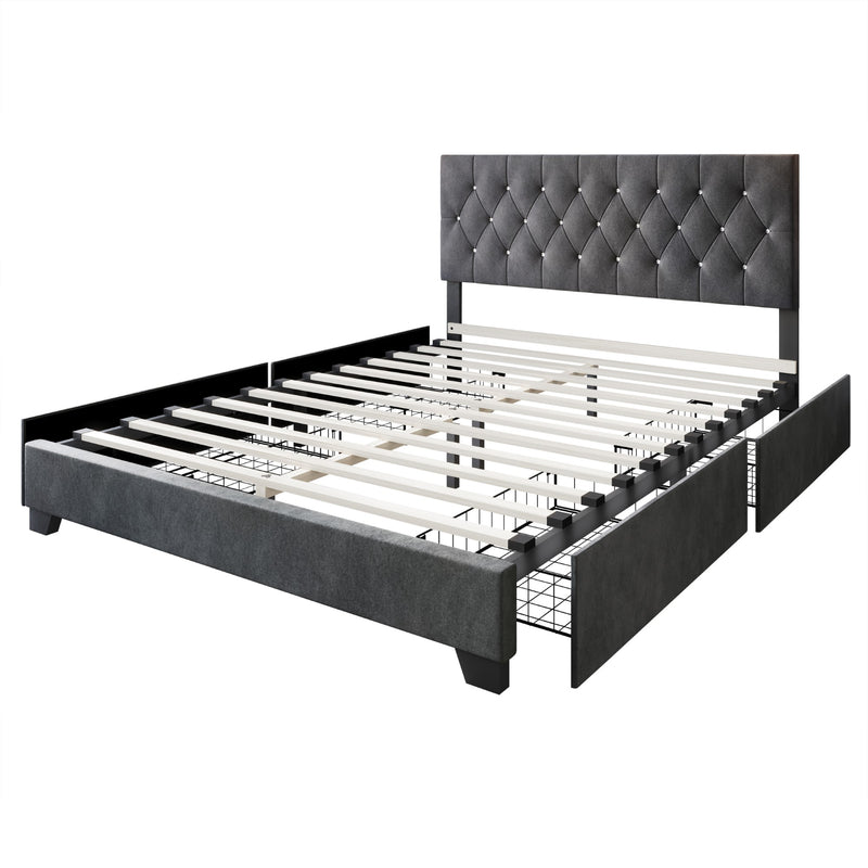 Home Design Sheffield Tufted Upholstered Storage Platform Bed Frame