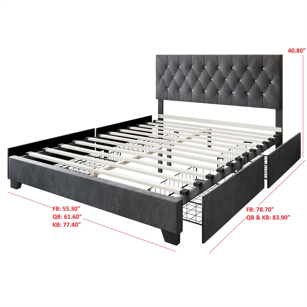 Home Design Sheffield Tufted Upholstered Storage Platform Bed Frame