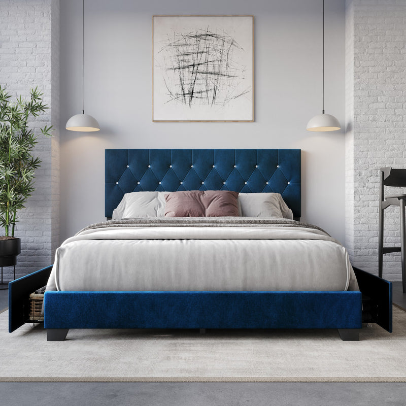 Home Design Sheffield Tufted Upholstered Storage Platform Bed Frame