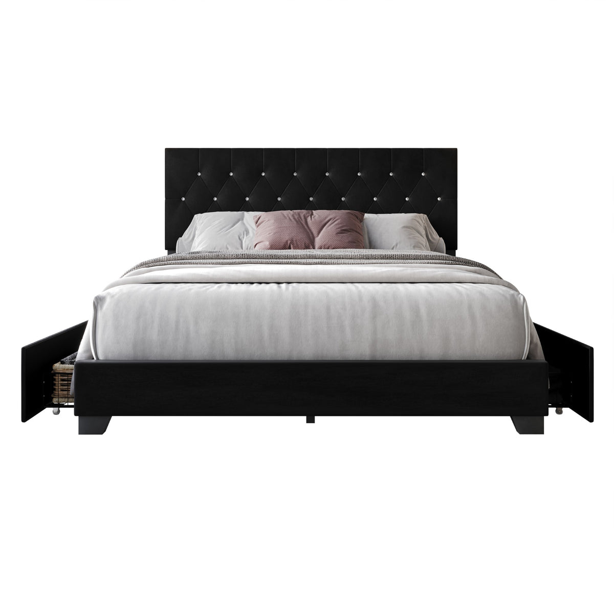 Home Design Sheffield Tufted Upholstered Storage Platform Bed Frame