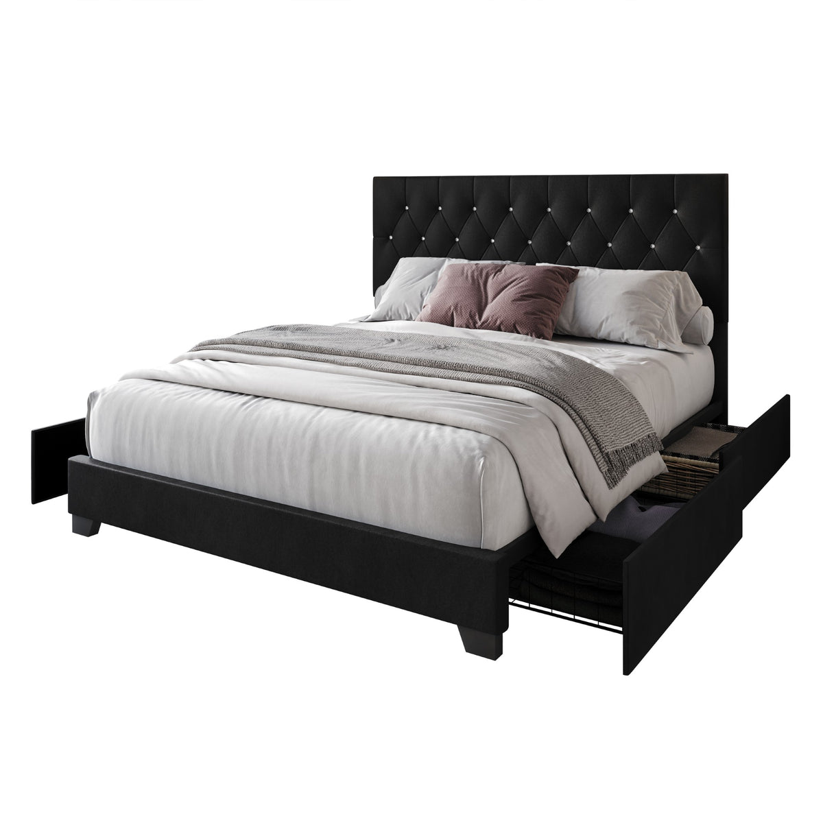 Home Design Sheffield Tufted Upholstered Storage Platform Bed Frame