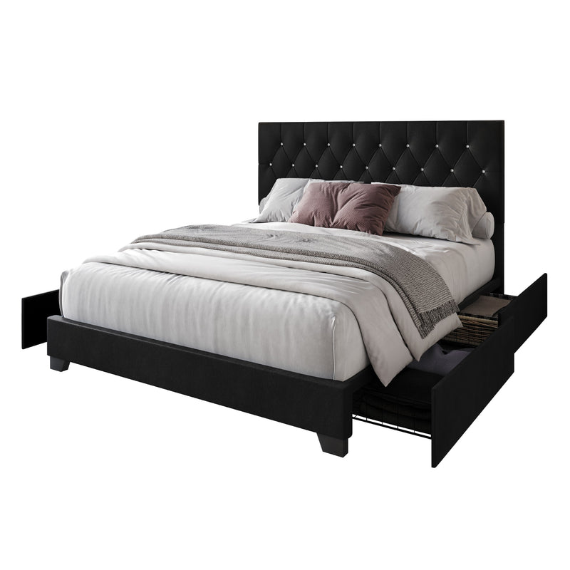 Home Design Sheffield Tufted Upholstered Storage Platform Bed Frame