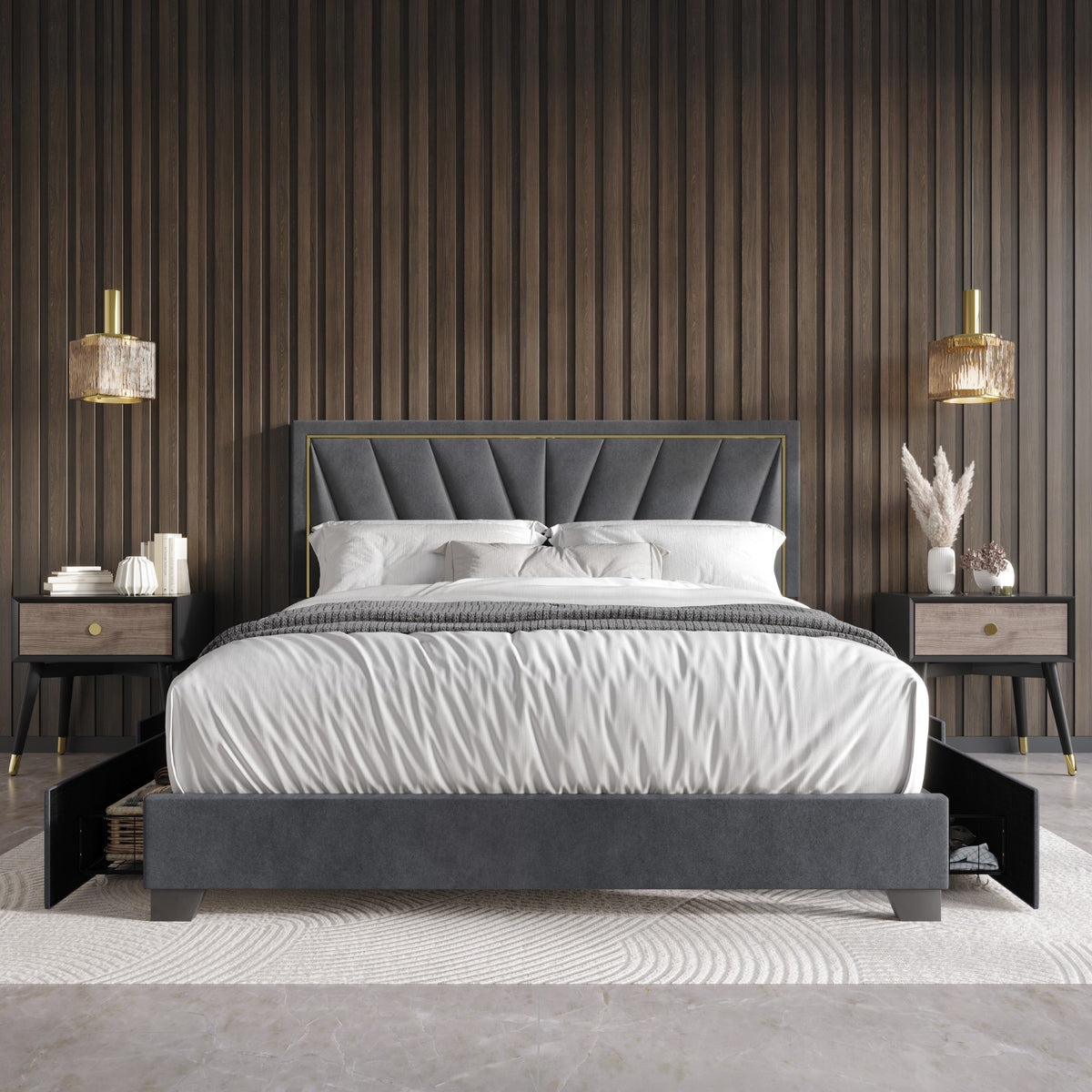 Home Design Valdez Upholstered Storage Platform Bed Frame