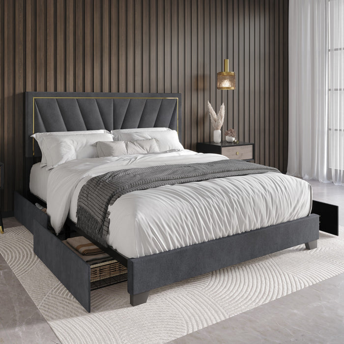 Home Design Valdez Upholstered Storage Platform Bed Frame