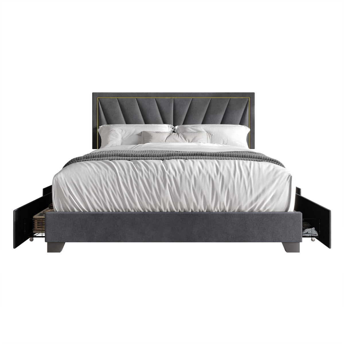 Home Design Valdez Upholstered Storage Platform Bed Frame