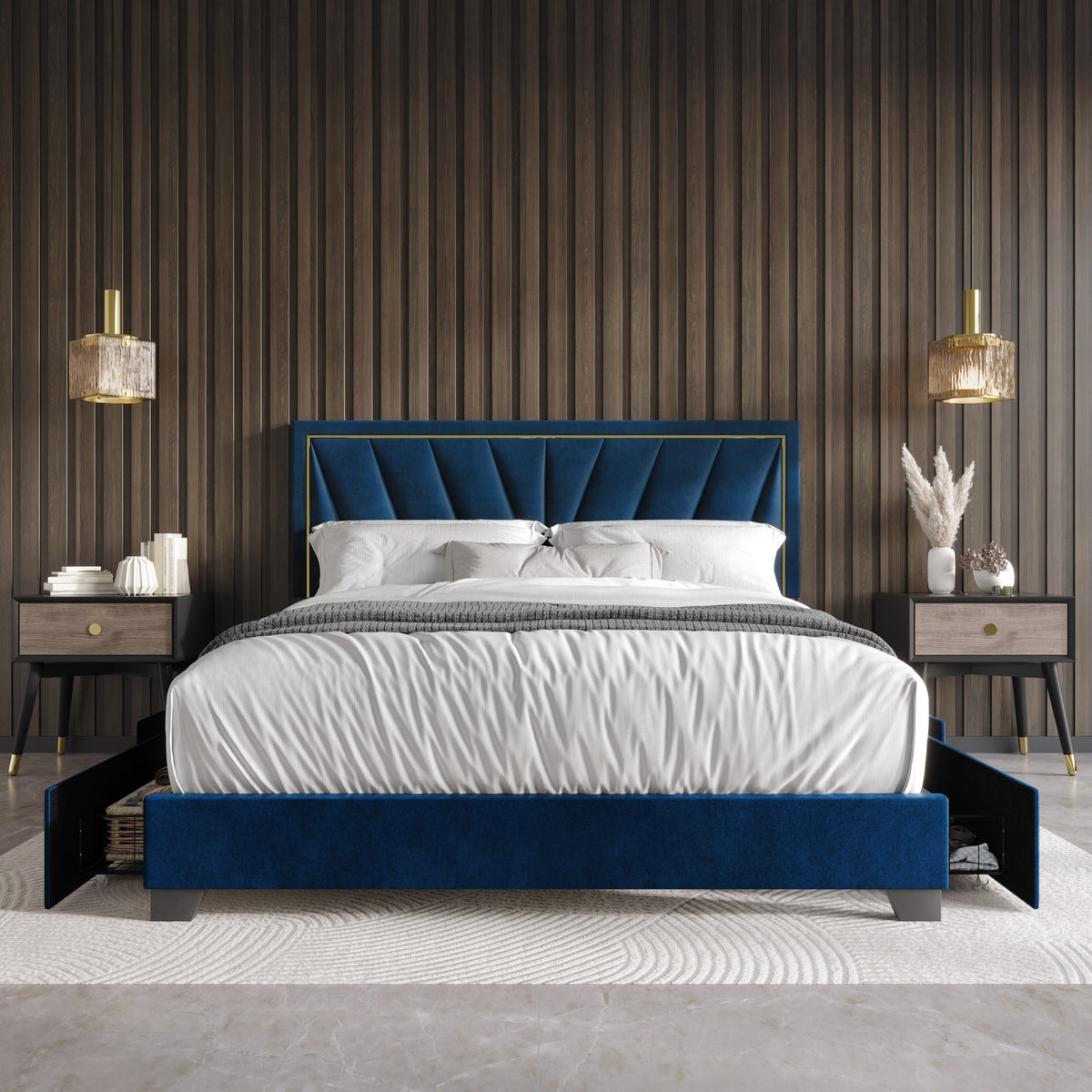 Home Design Valdez Upholstered Storage Platform Bed Frame