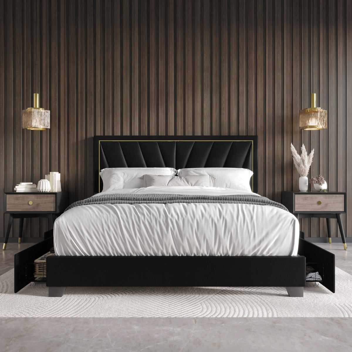 Home Design Valdez Upholstered Storage Platform Bed Frame