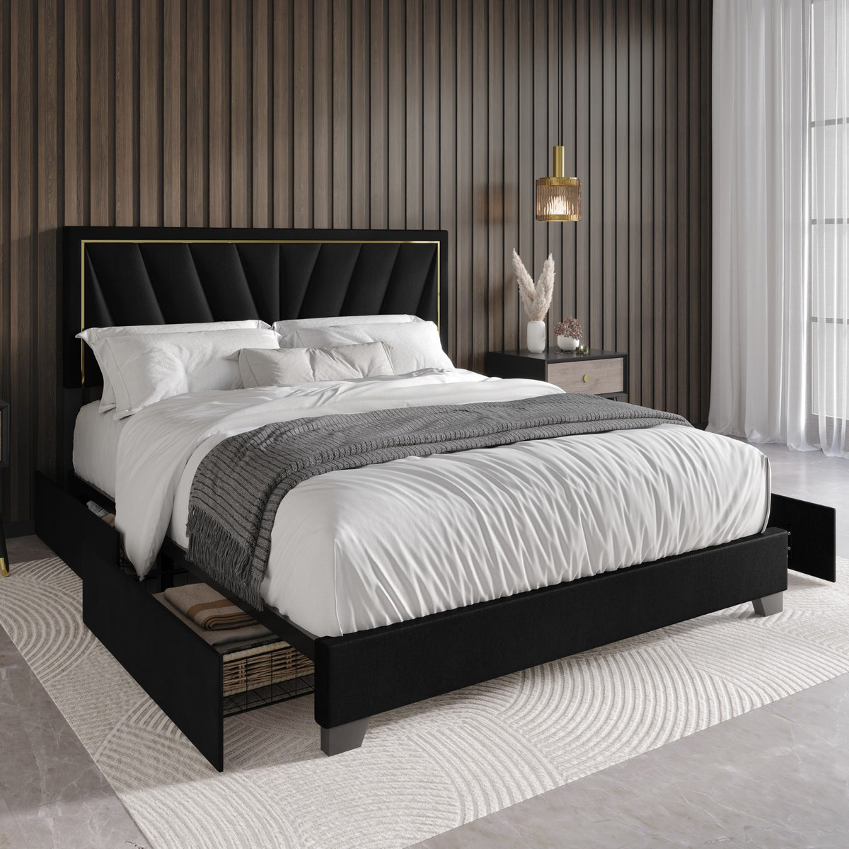 Home Design Valdez Upholstered Storage Platform Bed Frame