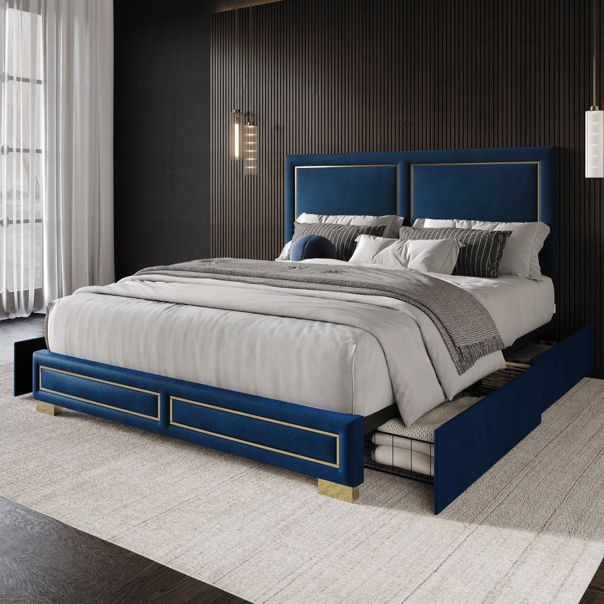 Home Design Jasper Upholstered Storage Platform Bed Frame
